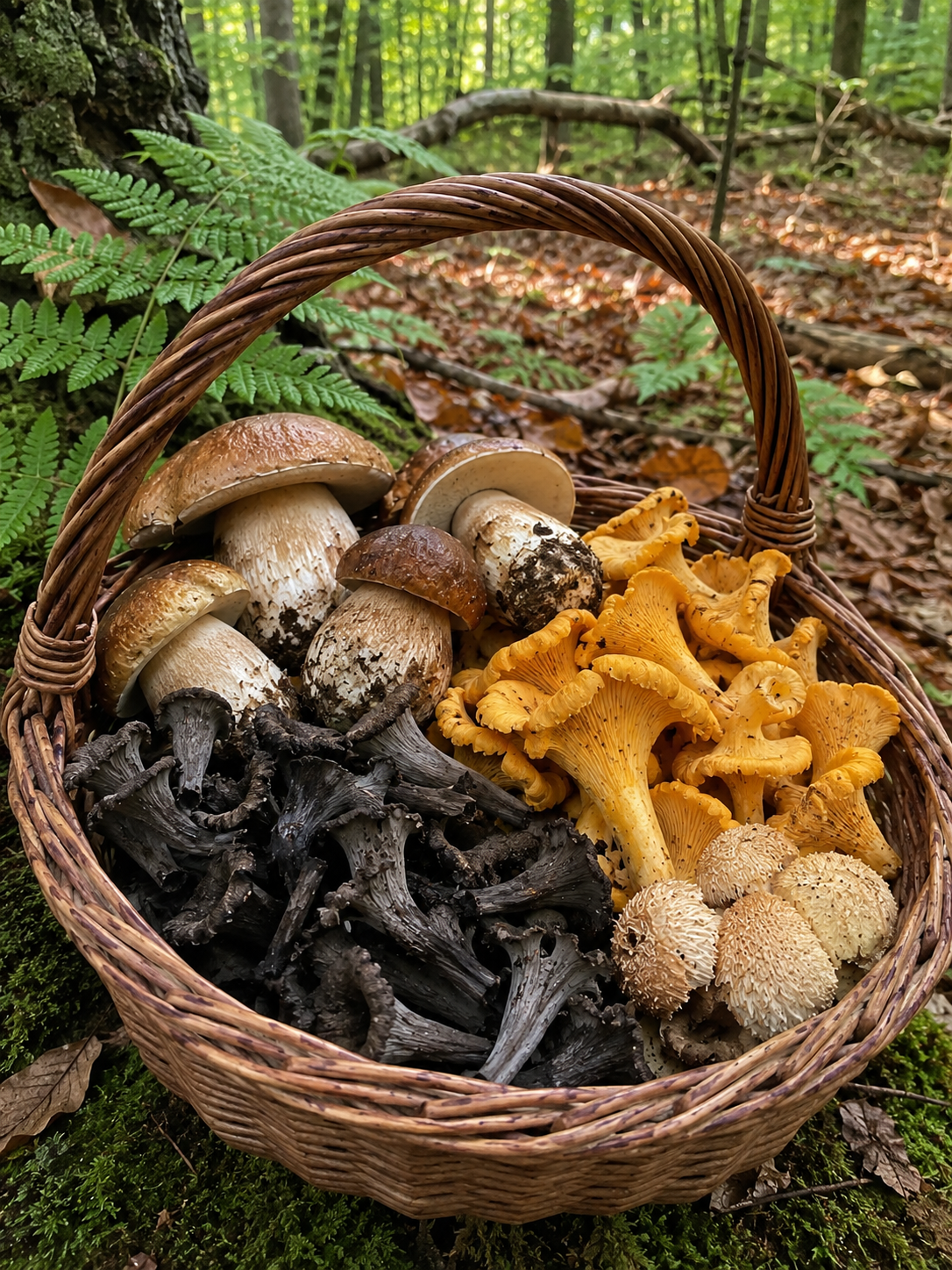 Champignons sauvages d’automne avec cèpes et girolles en France