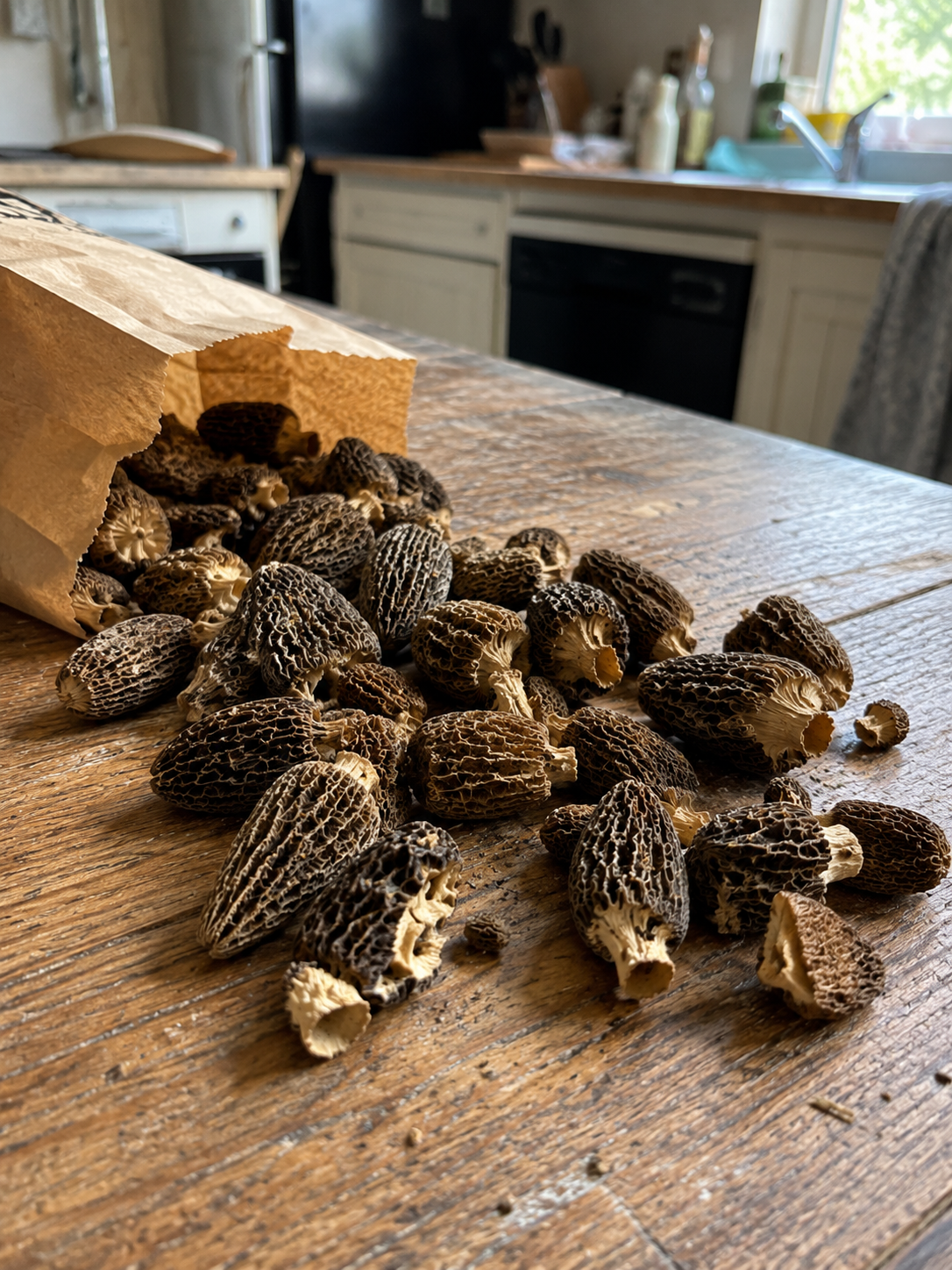 Morilles séchées dans un bol sur une table en bois pour illustrer le prix des morilles en 2026.