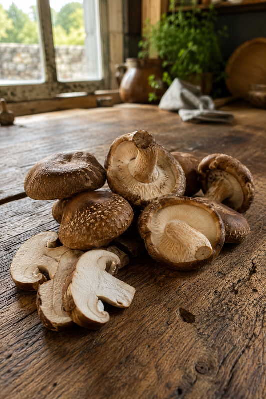 Champignons shiitakés frais prêts à être cuisinés